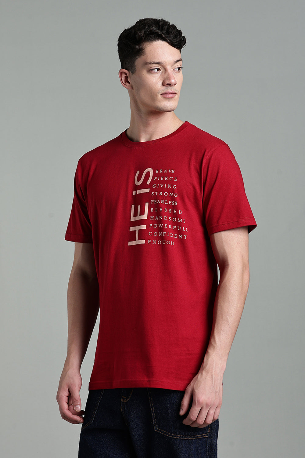 Enhance Men's Round Neck Typography Print Half Sleeve Cotton T-Shirt for Casual Wear - Maroon - T112