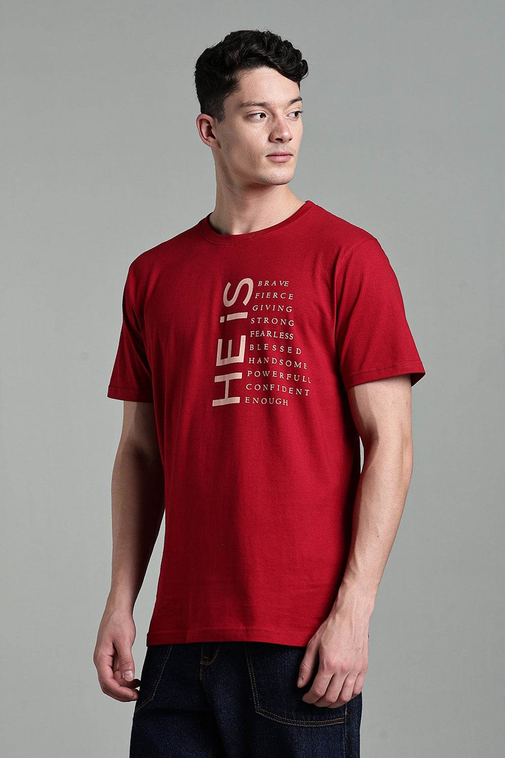 Enhance Men's Round Neck Typography Print Half Sleeve Cotton T-Shirt for Casual Wear - Maroon - T112 - Naidu Hall Family Store