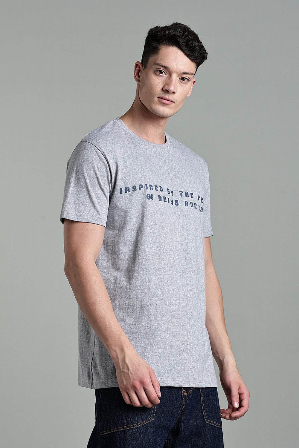 Enhance Men's Cotton Typography T-Shirt Inspired by the Fear Round Neck Half Sleeve Casual Wear - Grey - T113 - Naidu Hall Family Store