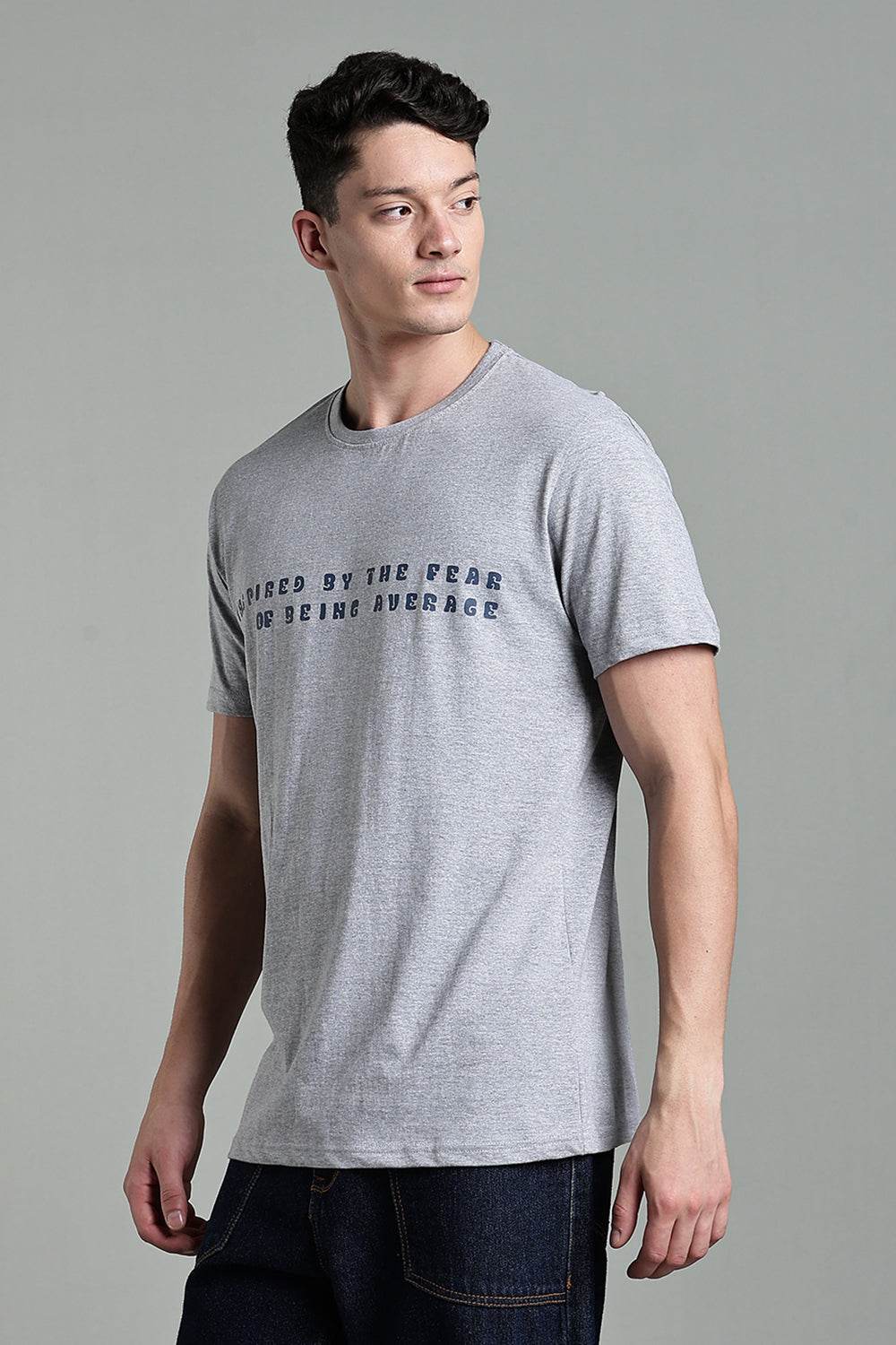 Enhance Men's Cotton Typography T-Shirt Inspired by the Fear Round Neck Half Sleeve Casual Wear - Grey - T113 - Naidu Hall Family Store