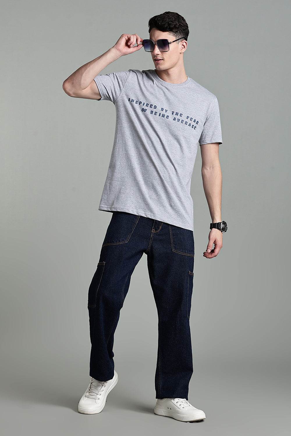 Enhance Men's Cotton Typography T-Shirt Inspired by the Fear Round Neck Half Sleeve Casual Wear - Grey - T113 - Naidu Hall Family Store