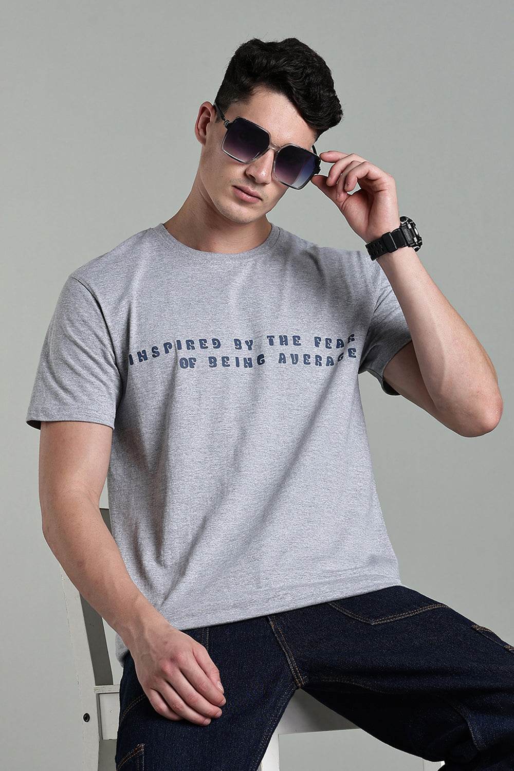 Enhance Men's Cotton Typography T-Shirt Inspired by the Fear Round Neck Half Sleeve Casual Wear - Grey - T113 - Naidu Hall Family Store