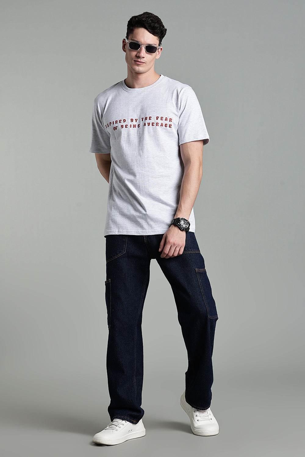 Enhance Men's Cotton Typography T-Shirt Inspired by the Fear Round Neck Half Sleeve Casual Wear - White - T114 - Naidu Hall Family Store