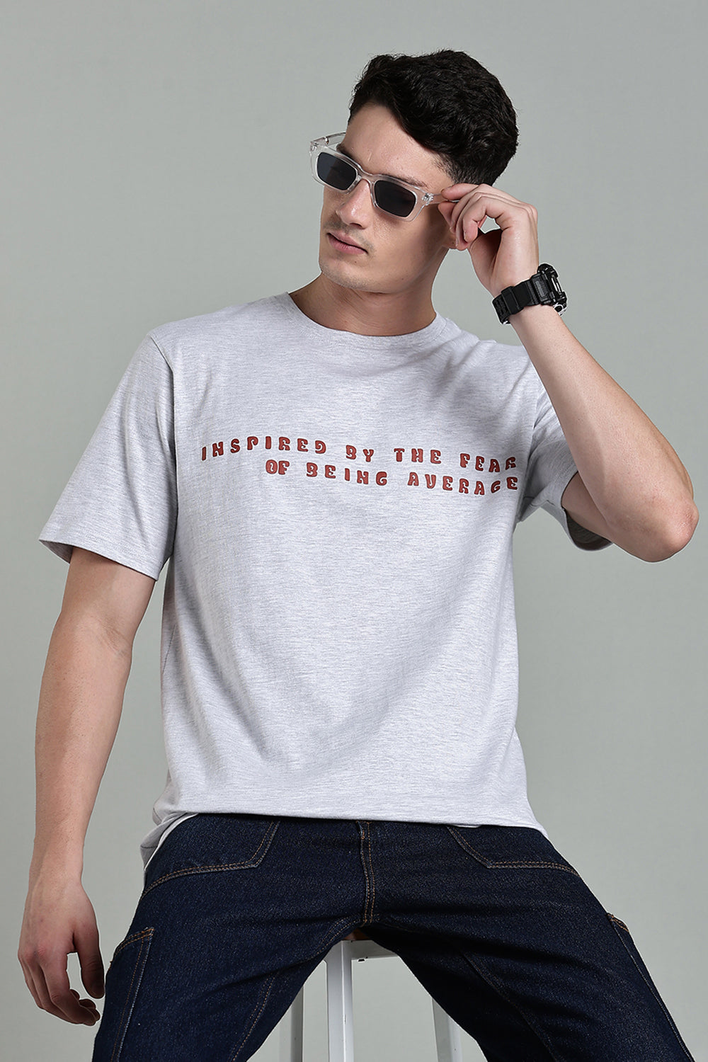 Enhance Men's Cotton Typography T-Shirt Inspired by the Fear Round Neck Half Sleeve Casual Wear - White - T114