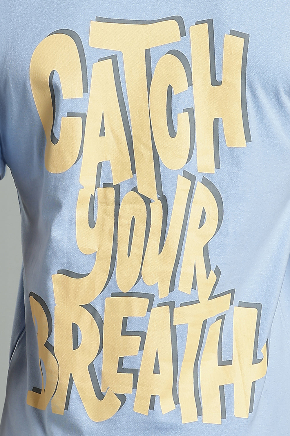 Enhance Men's Cotton T-Shirt with Front and Back Typography Print – Round Neck Half Sleeve Everyday Wear - Light Blue - T102