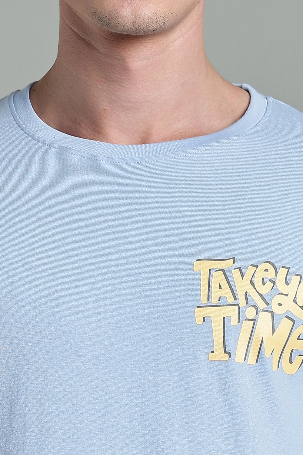 Enhance Men's Cotton T-Shirt with Front and Back Typography Print – Round Neck Half Sleeve Everyday Wear - Light Blue - T102