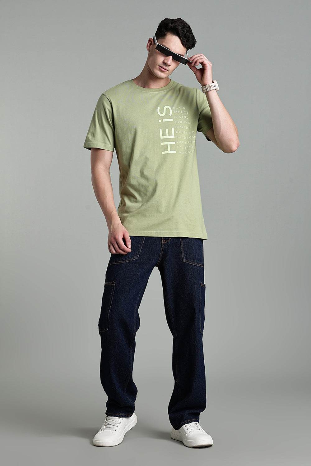 Enhance Men's Round Neck Typography Print Half Sleeve Cotton T-Shirt for Casual Wear - Olive - T111 - Naidu Hall Family Store