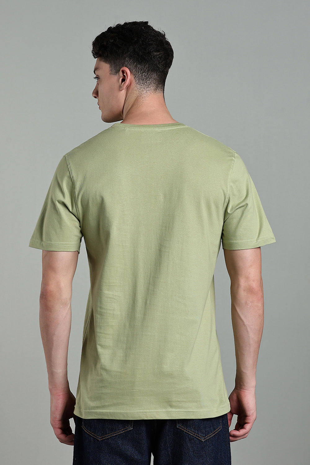 Enhance Men's Round Neck Typography Print Half Sleeve Cotton T-Shirt for Casual Wear - Olive - T111