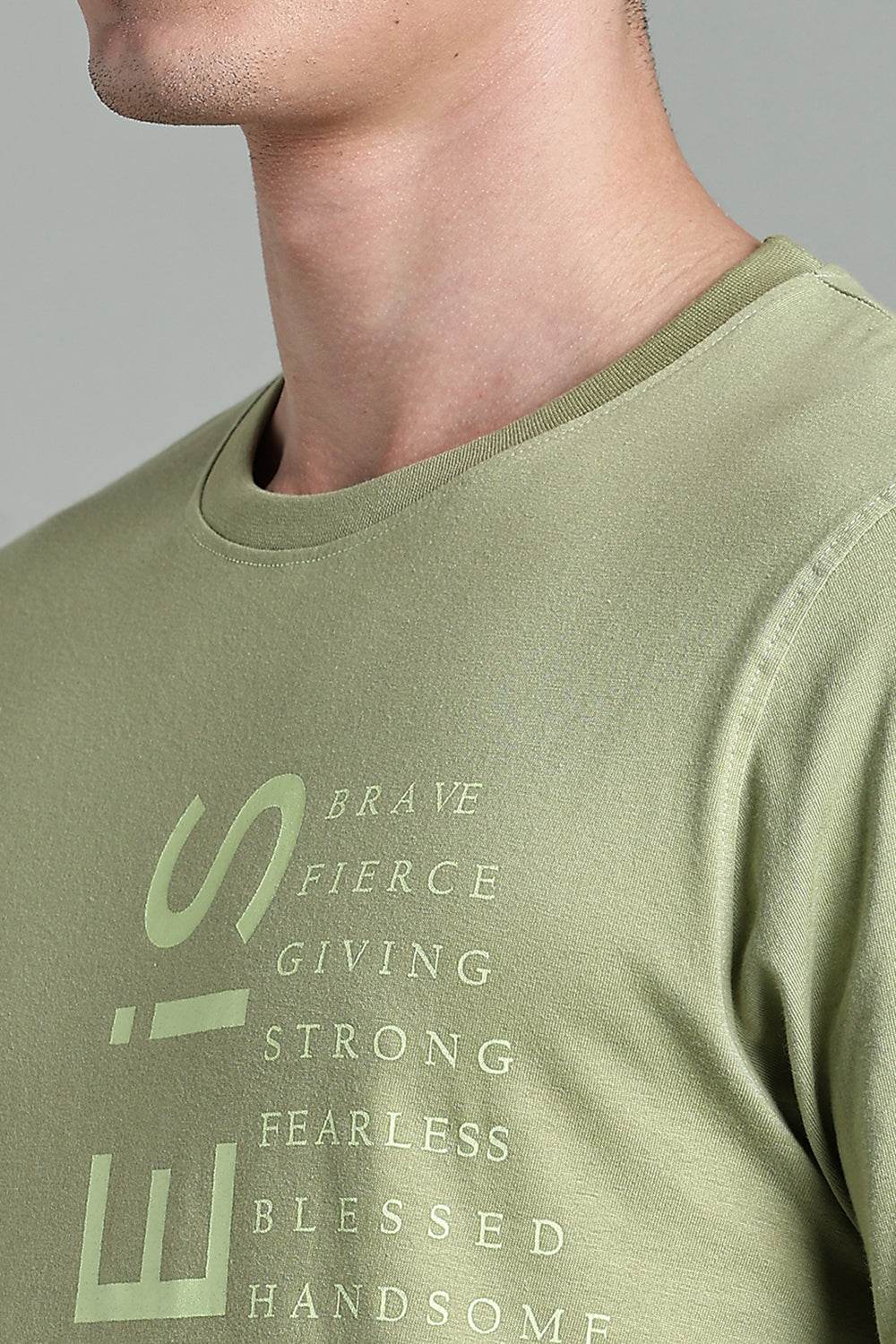 Enhance Men's Round Neck Typography Print Half Sleeve Cotton T-Shirt for Casual Wear - Olive - T111 - Naidu Hall Family Store