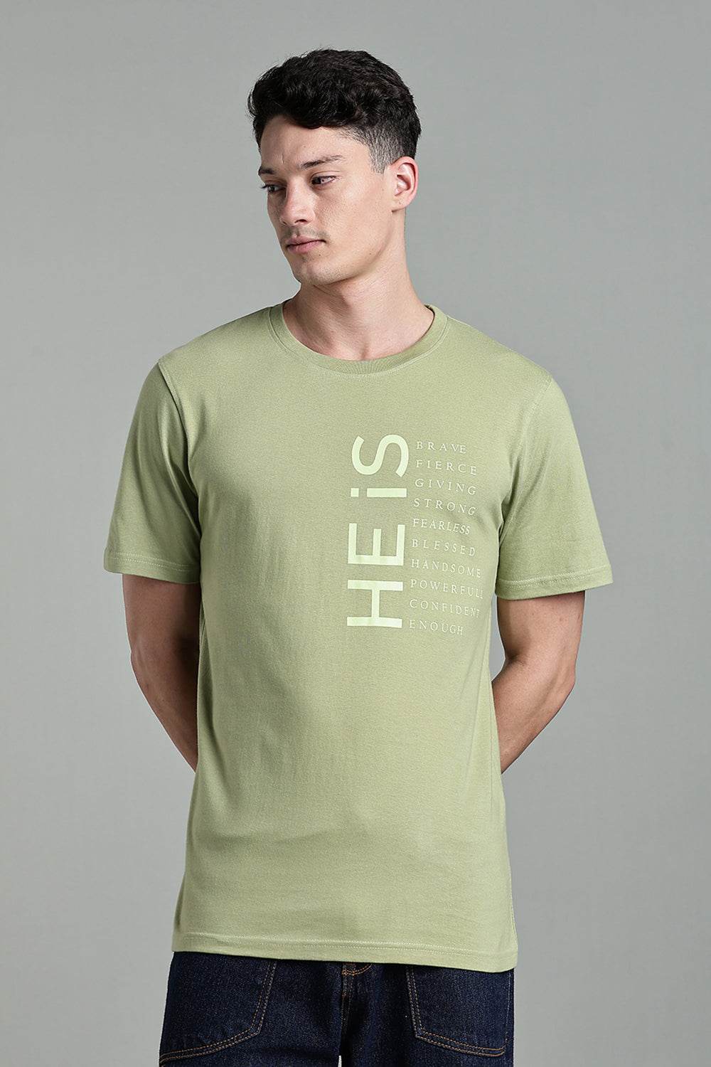 Enhance Men's Round Neck Typography Print Half Sleeve Cotton T-Shirt for Casual Wear - Olive - T111 - Naidu Hall Family Store