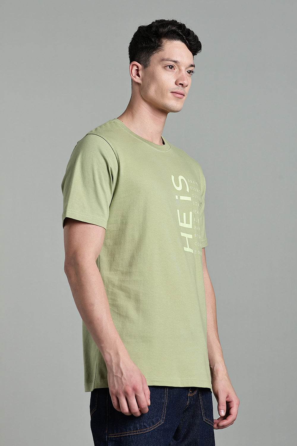 Enhance Men's Round Neck Typography Print Half Sleeve Cotton T-Shirt for Casual Wear - Olive - T111 - Naidu Hall Family Store