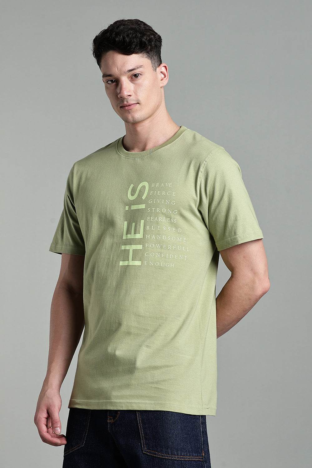 Enhance Men's Round Neck Typography Print Half Sleeve Cotton T-Shirt for Casual Wear - Olive - T111 - Naidu Hall Family Store