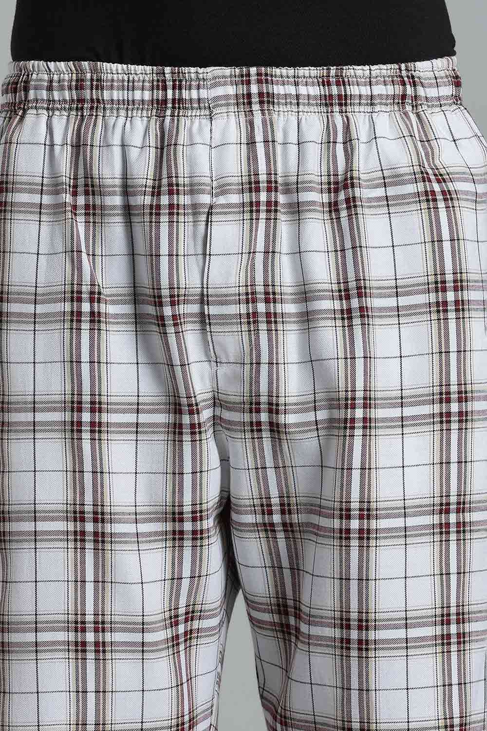 Enhance Men’s Cotton Blend Night Pants – Checked Pyjamas with Drawstring Waist & Side Pockets - Off White - NP01 - Naidu Hall Family Store