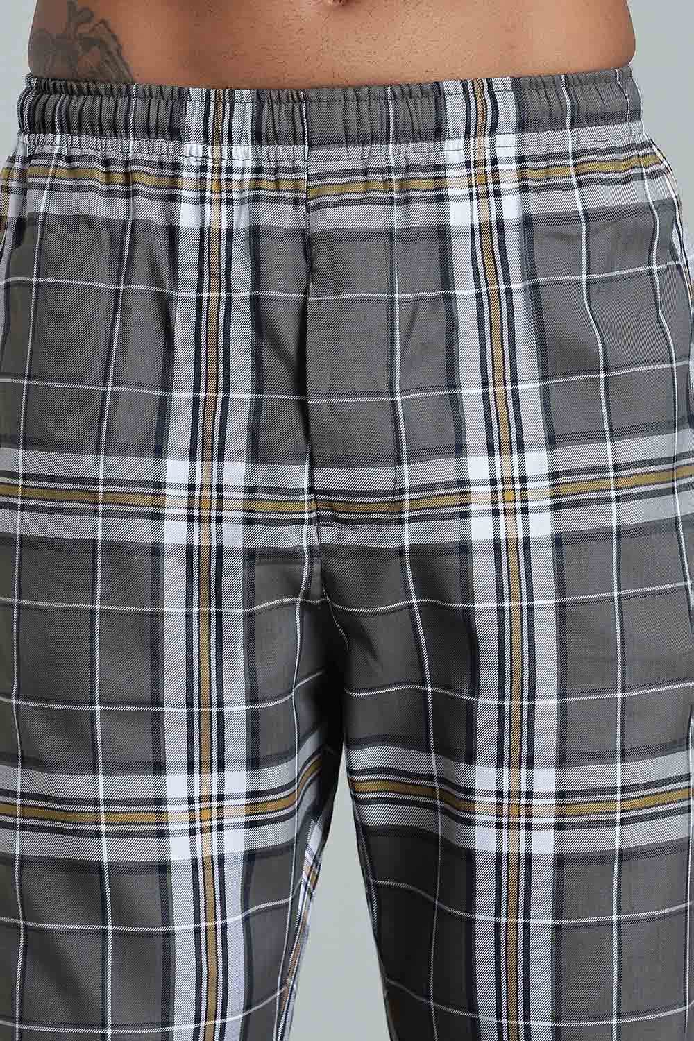 Enhance Men’s Cotton Blend Night Pants – Checked Pyjamas with Drawstring Waist & Side Pockets - Dark Grey - NP01 - Naidu Hall Family Store