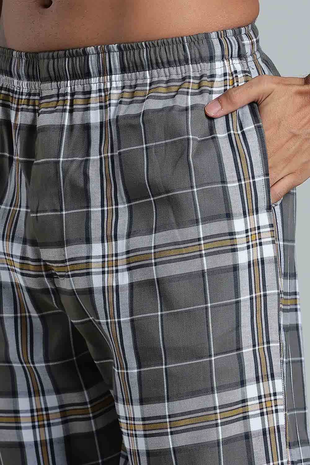 Enhance Men’s Cotton Blend Night Pants – Checked Pyjamas with Drawstring Waist & Side Pockets - Dark Grey - NP01 - Naidu Hall Family Store
