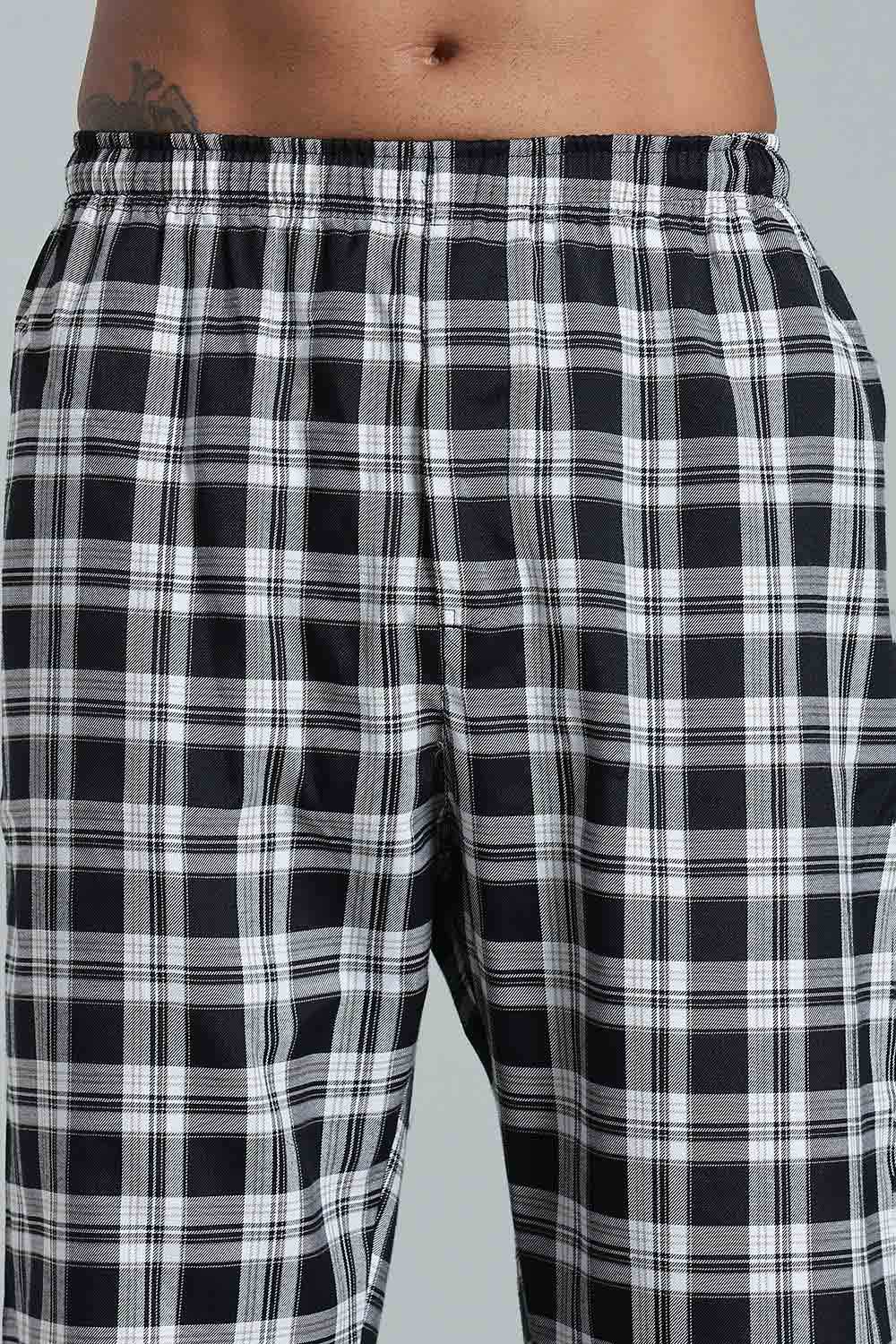 Enhance Men’s Cotton Blend Night Pants – Checked Pyjamas with Drawstring Waist & Side Pockets - Black - NP01 - Naidu Hall Family Store