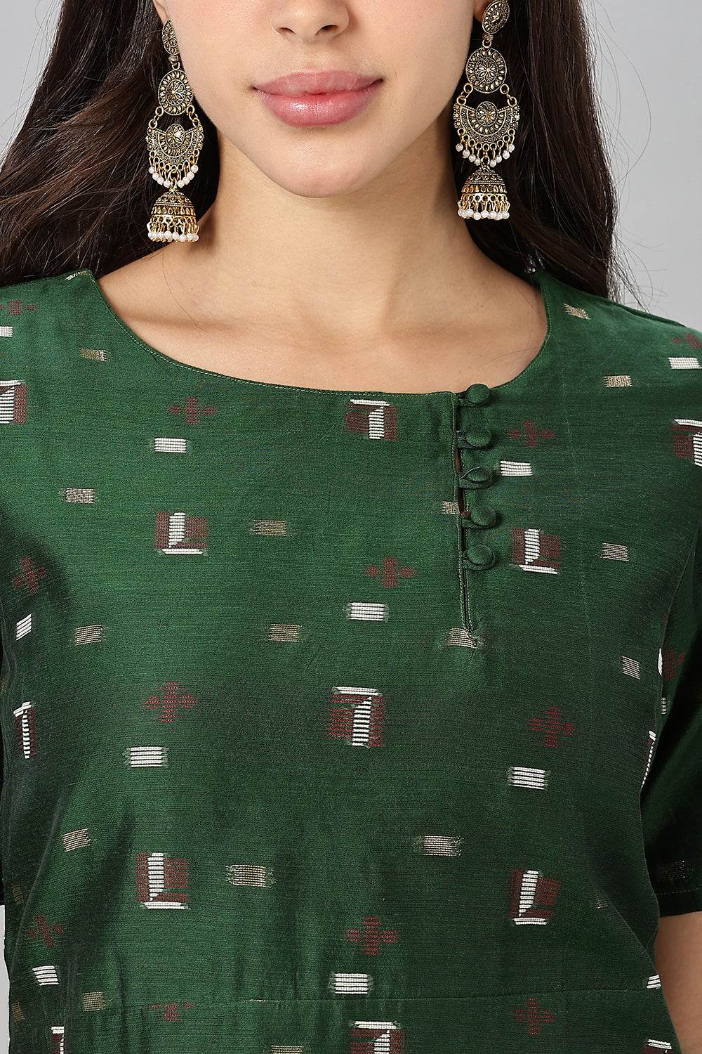 Mythri womens Side Slit Cotton Blend Kurta – Button Closure Ethnic Wear - Green - KU94 - Naidu Hall Family Store