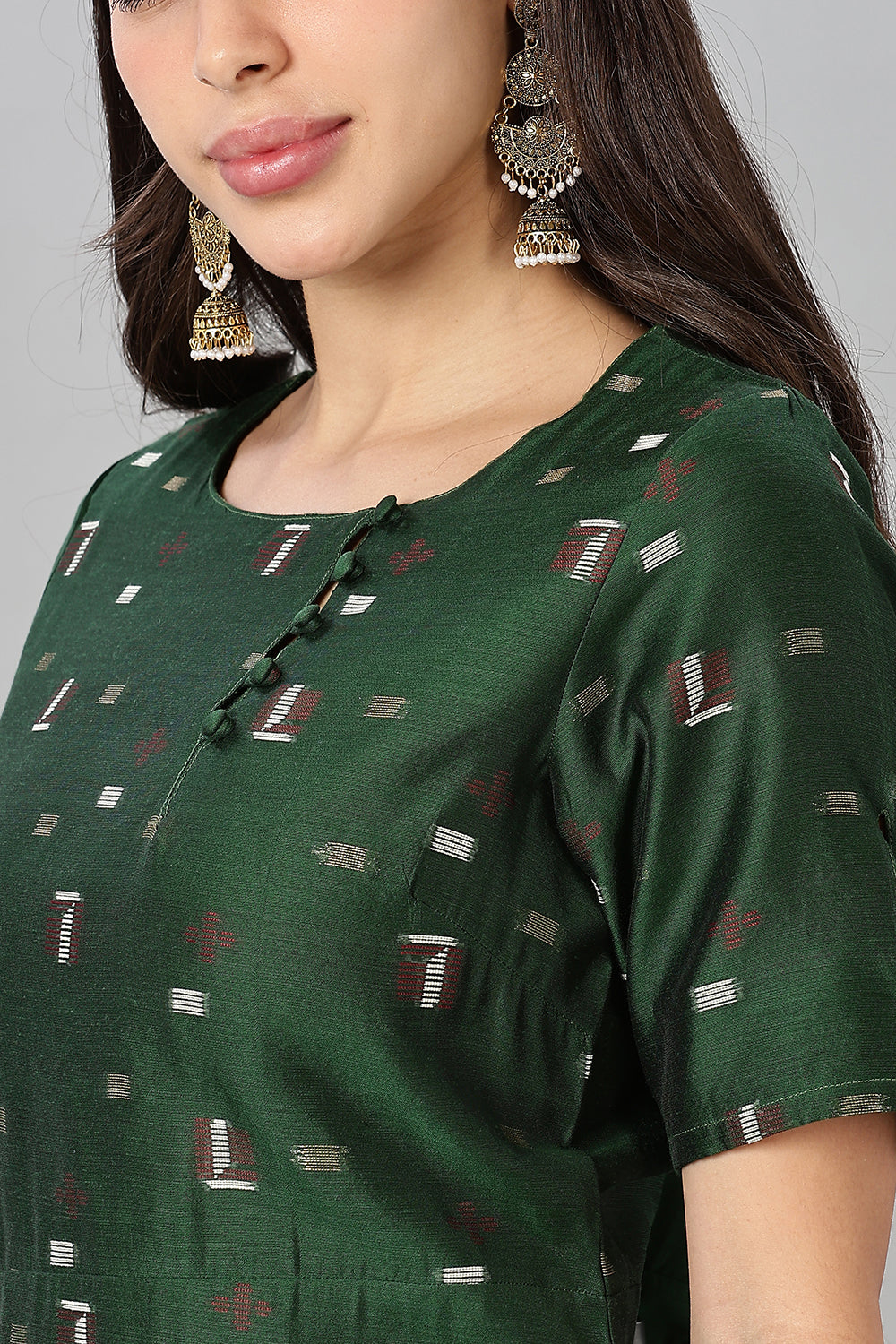 Mythri womens Side Slit Cotton Blend Kurta – Button Closure Ethnic Wear - Green - KU94