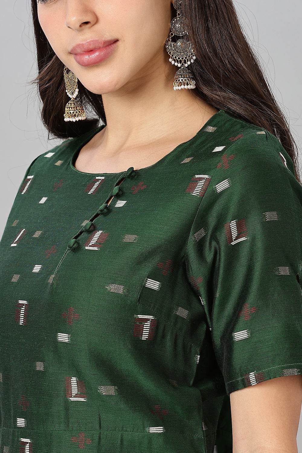 Mythri womens Side Slit Cotton Blend Kurta – Button Closure Ethnic Wear - Green - KU94 - Naidu Hall Family Store