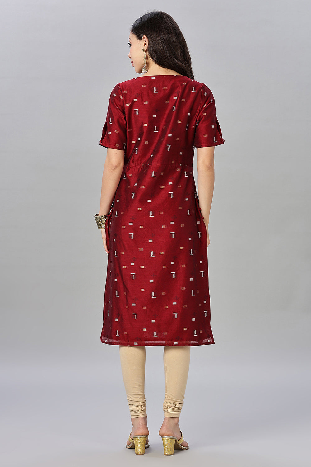 Mythri womens Side Slit Cotton Blend Kurta – Button Closure Ethnic Wear - Red - KU94