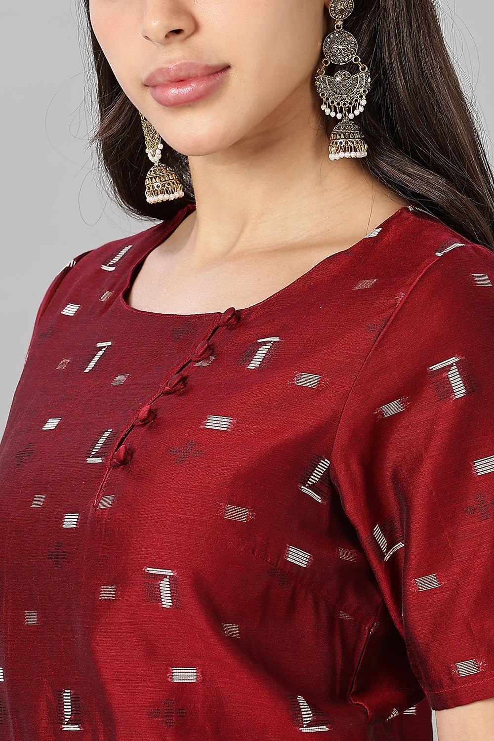 Mythri womens Side Slit Cotton Blend Kurta – Button Closure Ethnic Wear - Red - KU94