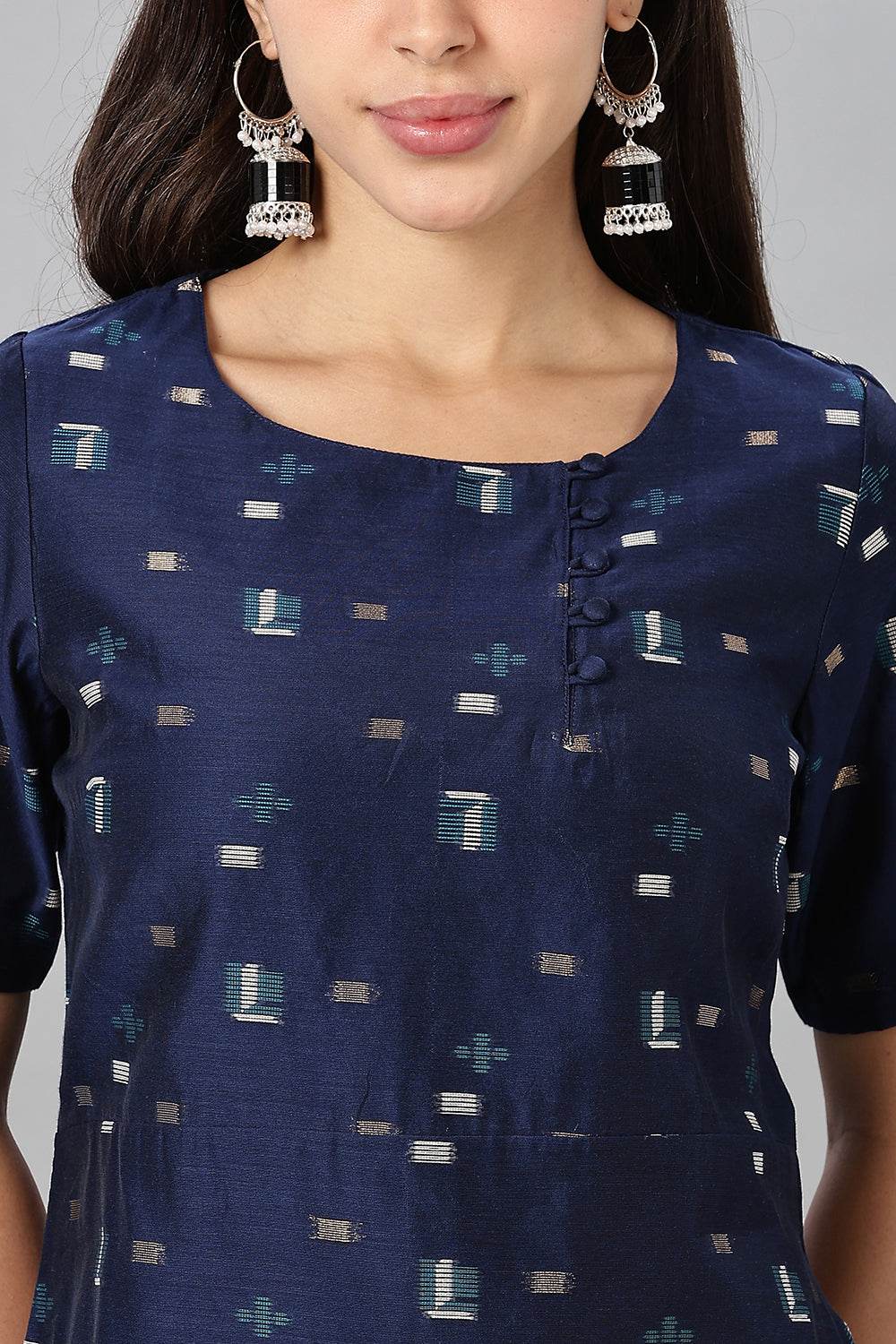 Mythri womens Side Slit Cotton Blend Kurta – Button Closure Ethnic Wear - Blue - KU94 - Naidu Hall Family Store