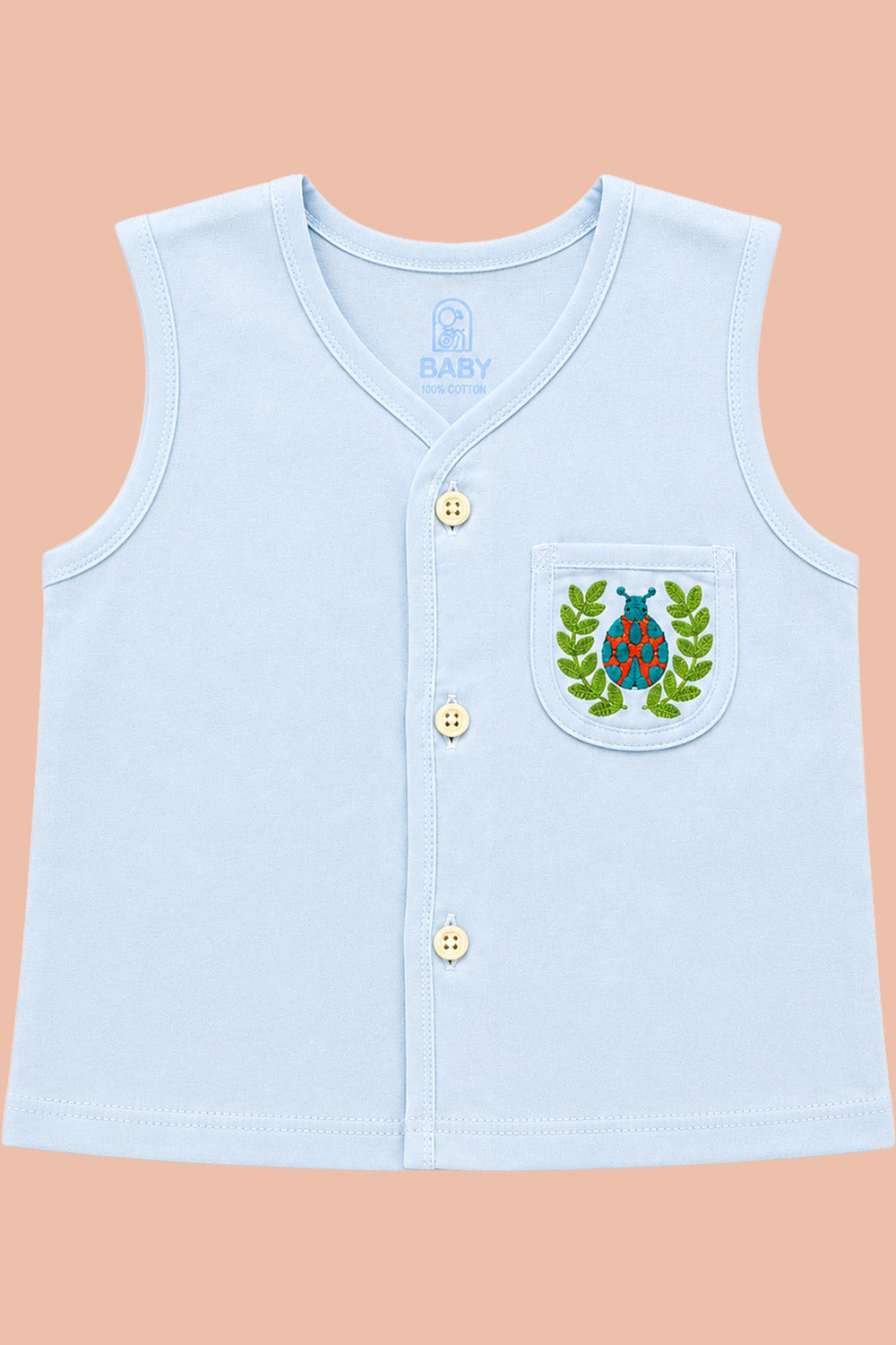 Oh Baby 100% Pure Cotton Everyday Comfort Baby Vest – Soft Breathable Infant Innerwear for Newborn Boys & Girls - Blue - VS06