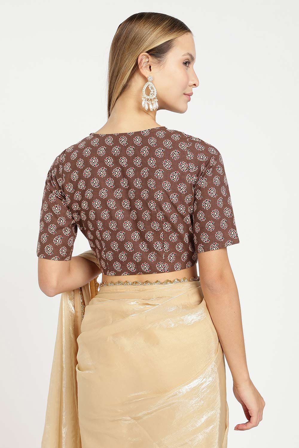 Naidu Hall Women’s Jaipur Cotton Paisley Printed Saree Blouse – Lapel Collar Front Open Designer Blouse with 3/4 Sleeves - BU21