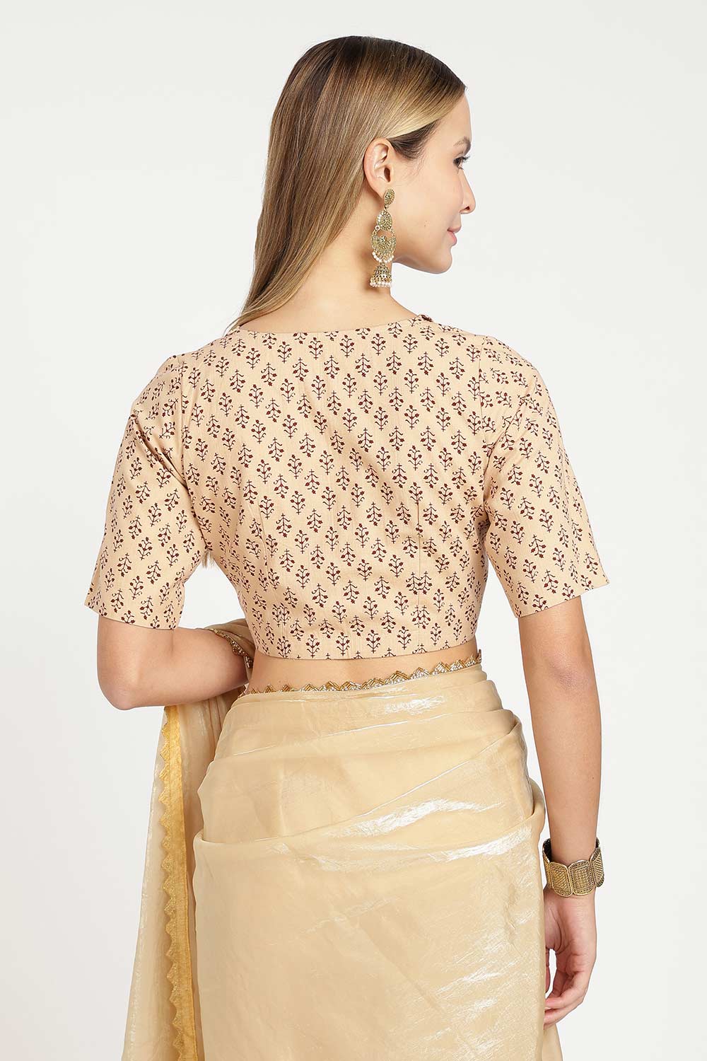 Naidu Hall Women’s Jaipur Cotton Paisley Printed Saree Blouse – Lapel Collar Front Open Designer Blouse with 3/4 Sleeves - BU21