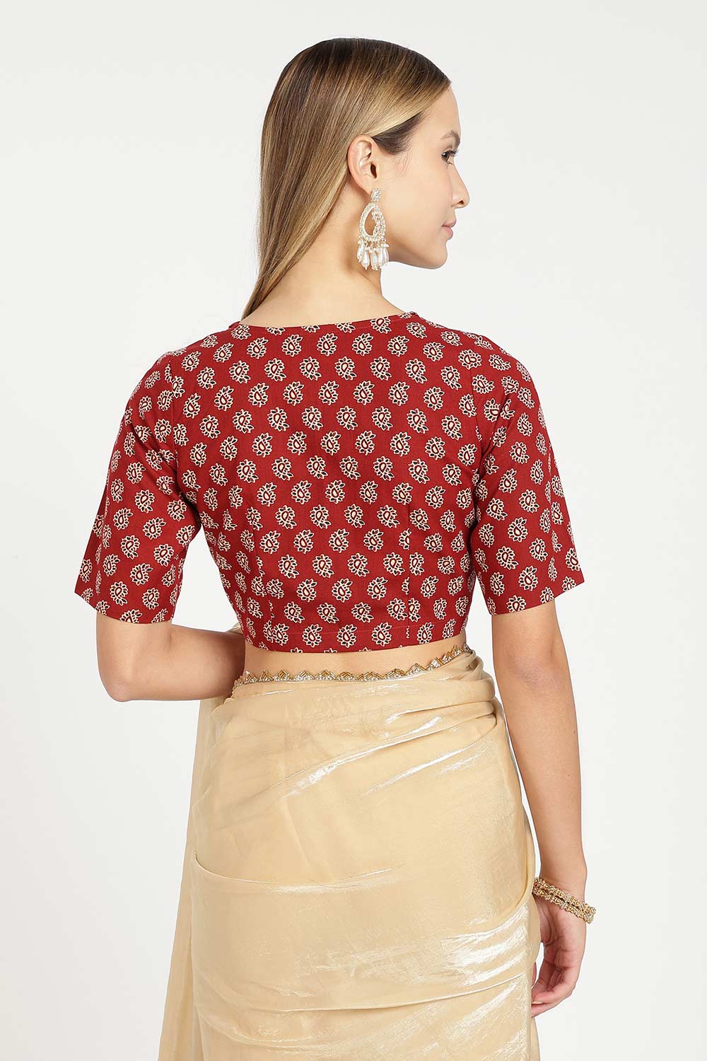 Naidu Hall Women’s Jaipur Cotton Paisley Printed Saree Blouse – Lapel Collar Front Open Designer Blouse with 3/4 Sleeves - BU21