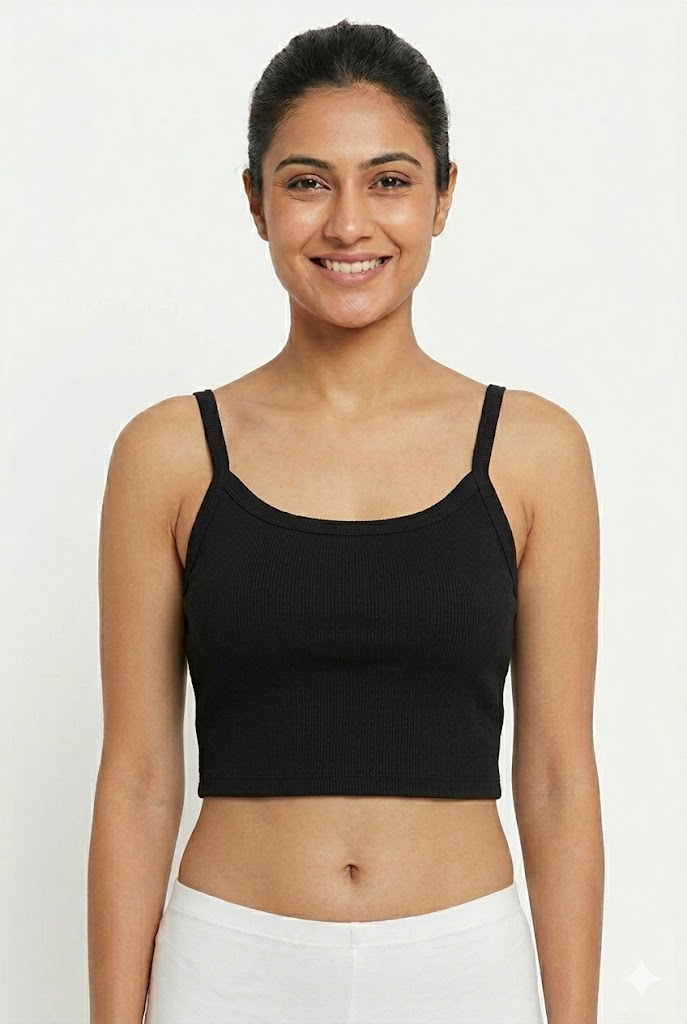 Seamless Crop Slip for Women & Teens – Padded Cotton Blend Full Coverage Slip with Adjustable Straps | Innerwear & Outerwear Crop Top - 1019