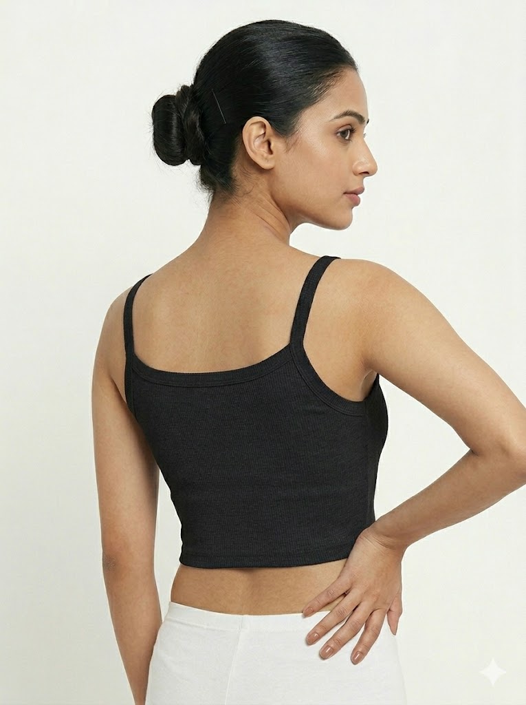 Seamless Crop Slip for Women & Teens – Padded Cotton Blend Full Coverage Slip with Adjustable Straps | Innerwear & Outerwear Crop Top - 1019