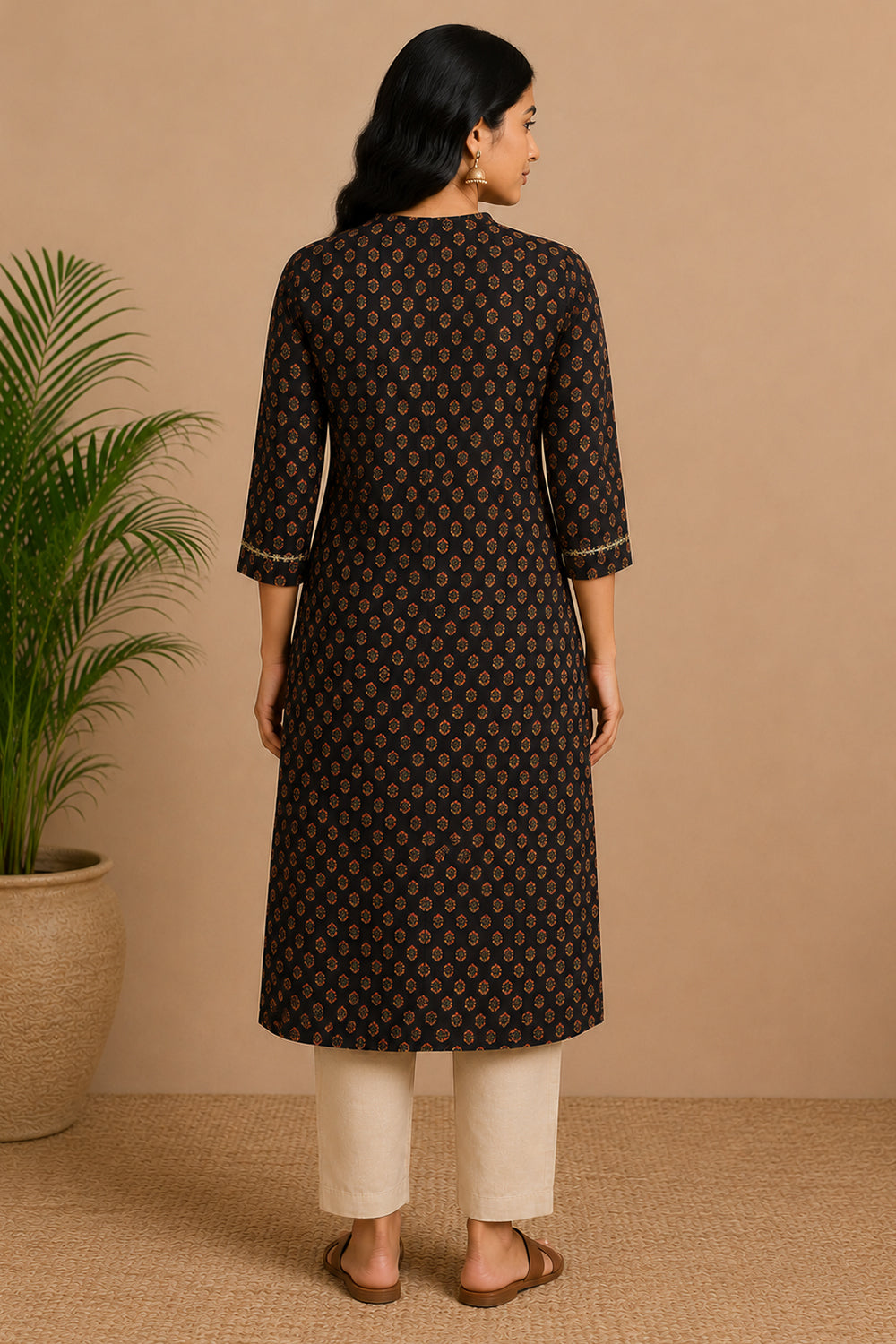 Women's Cotton Blend Printed Kurti | Mandarin Collar 3/4 Sleeve Below Knee Kurti for Women | Regular Fit Ethnic Daily Wear Kurta - JS52