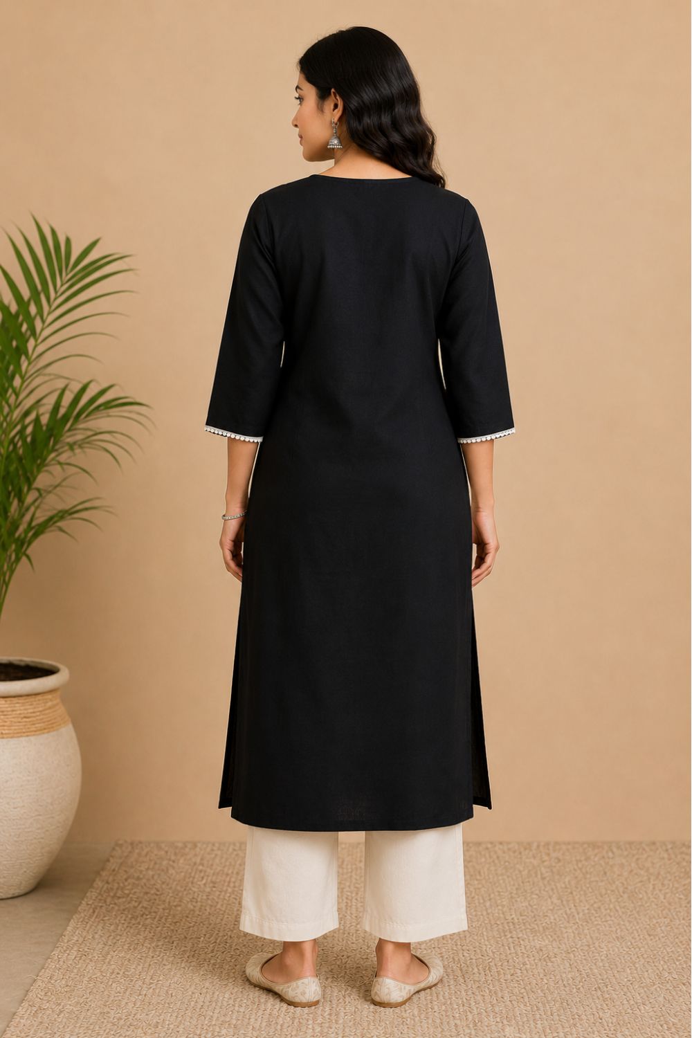 Women's Cotton Blend Embroidered Kurti | Round Neck 3/4 Sleeve Below Knee Kurti for Women | Regular Fit Ethnic Daily Wear Kurta - JS51