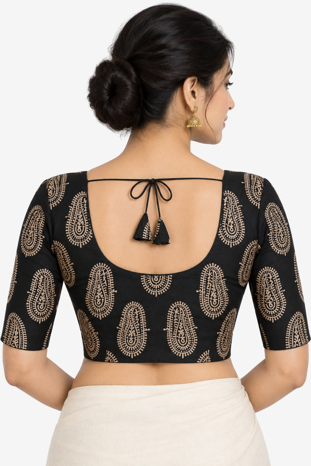 Women's Prints Cotton Blend Saree Blouse with Round Neck Neckline and Elbow Sleeve - Regular | Ready-to-Wear Saree Blouse for Daily Wear, Festive Wear, Office Wear, Special Occasions - 1009