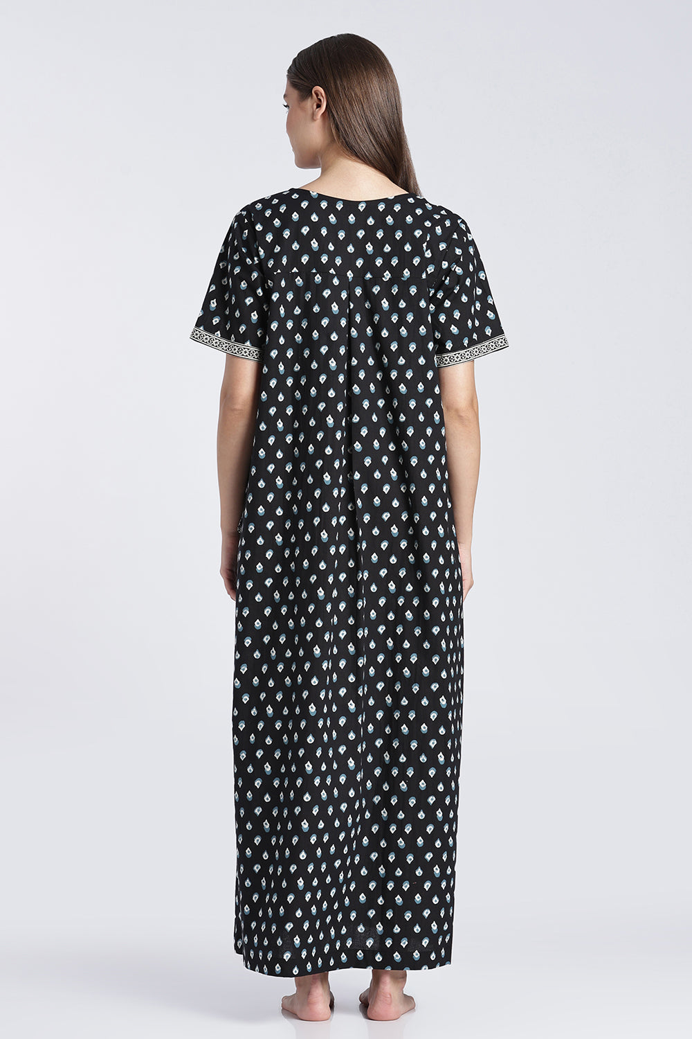 Naidu Hall Women’s Printed Cotton Angarakha Nighty | V-Neck Wrap Style Night Dress with Tie-Up | Short Sleeve Daily Wear, Sleepwear & Loungewear
- NB51