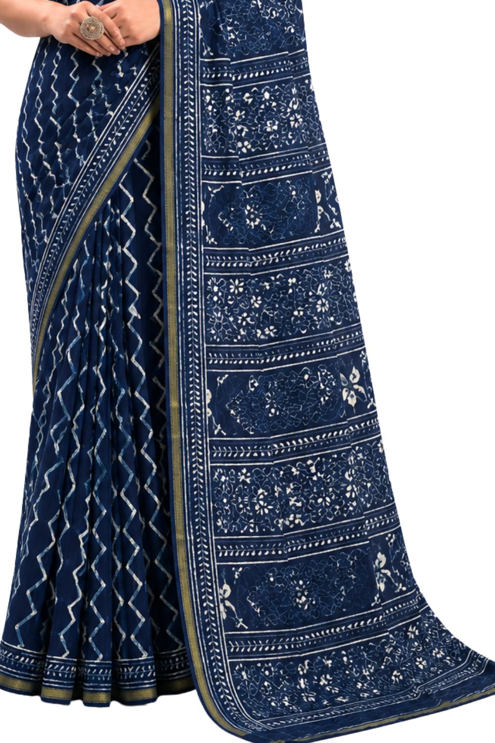 Naidu Hall Women's Blue 1 Jaipur Print Cotton Blend Saree with Blouse | Lightweight Ethnic Wear Saree - WS07