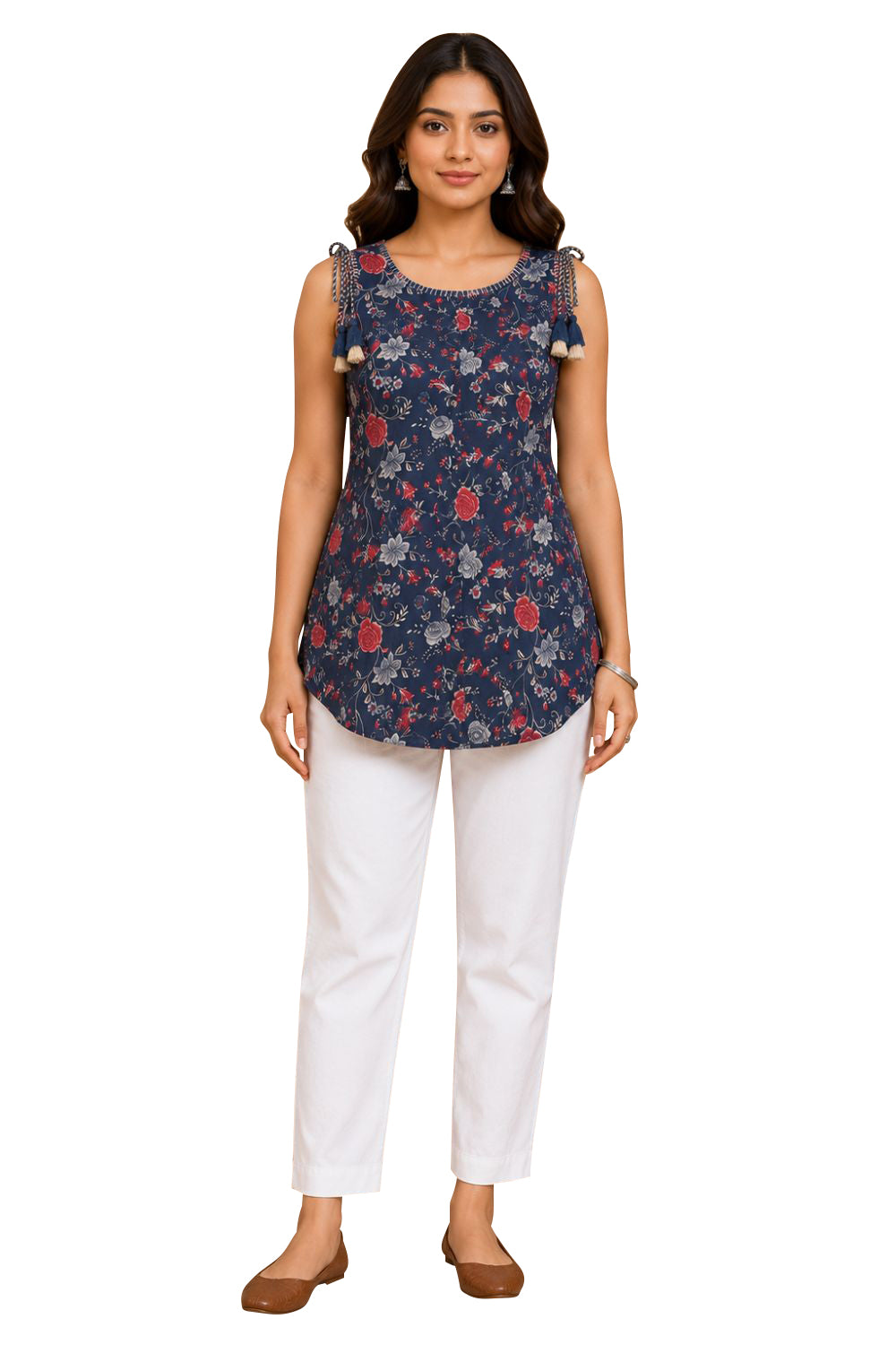Women's Cotton Blend Printed Sleeveless Top | Round Neck Casual Top for Women | Regular Fit Everyday Fashion Top - JS23