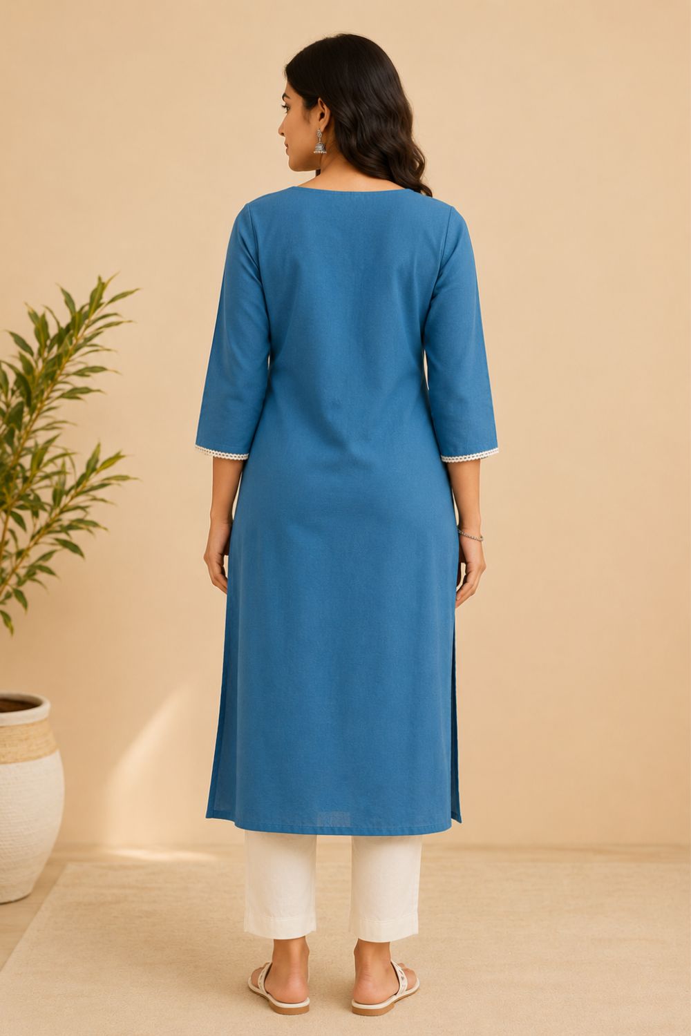 Women's Cotton Blend Embroidered Kurti | Round Neck 3/4 Sleeve Below Knee Kurti for Women | Regular Fit Ethnic Daily Wear Kurta - JS51