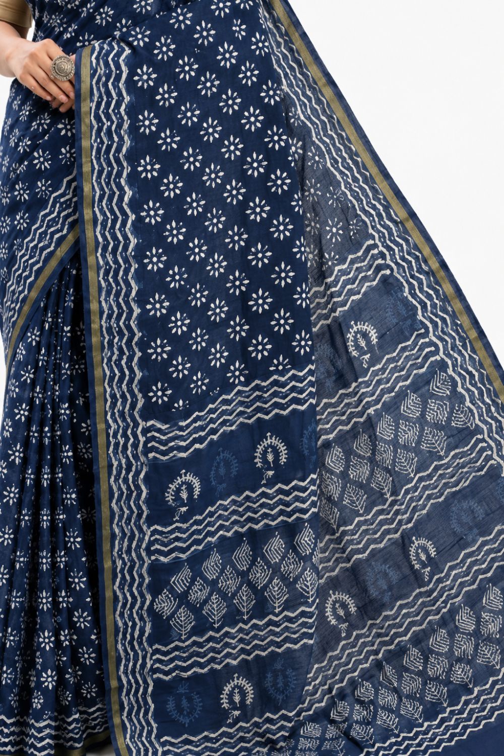 Naidu Hall Women's Blue 2 Jaipur Print Cotton Blend Saree with Blouse | Lightweight Ethnic Wear Saree - WS07