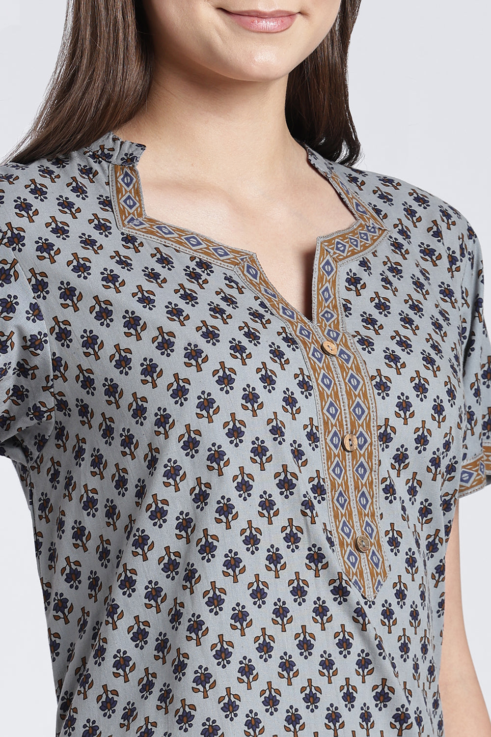 Naidu Hall Women’s Printed Cotton Nighty | Floral Block Print V-Neck Night Dress with Short Sleeves | Relaxed Fit Daily Wear & Sleepwear
- NB50