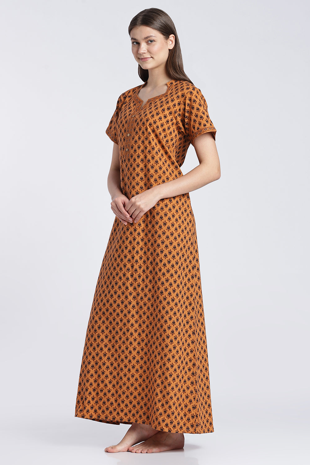 Naidu Hall Women’s Printed Cotton Nighty | Floral Block Print V-Neck Night Dress with Short Sleeves | Relaxed Fit Daily Wear & Sleepwear
- NB50