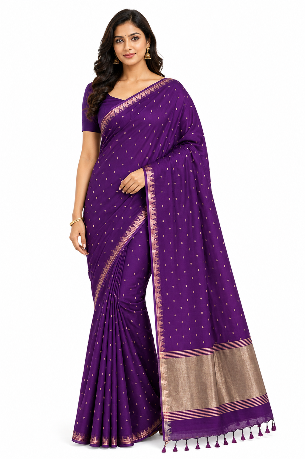 Naidu Hall Women's Purple Bengal Cotton Blend Jacquard Saree with Blouse | Lightweight Ethnic Wear Saree - R555
