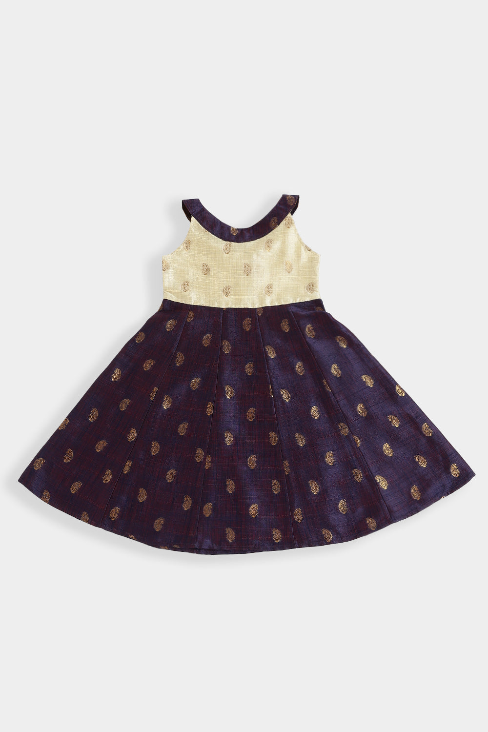 Chittythalli Girls Cotton Blend Frock – A-Line Halter Neck Ethnic Dress with Paisley Print | Traditional Wear for Toddlers - FR49