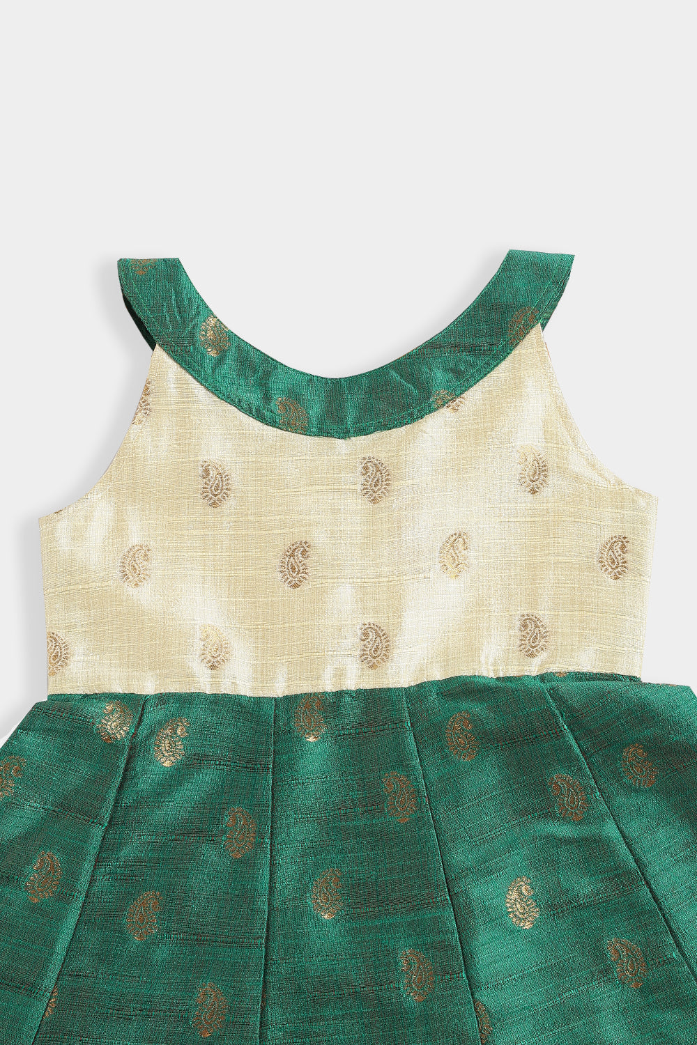 Chittythalli Girls Cotton Blend Frock – A-Line Halter Neck Ethnic Dress with Paisley Print | Traditional Wear for Toddlers - FR49