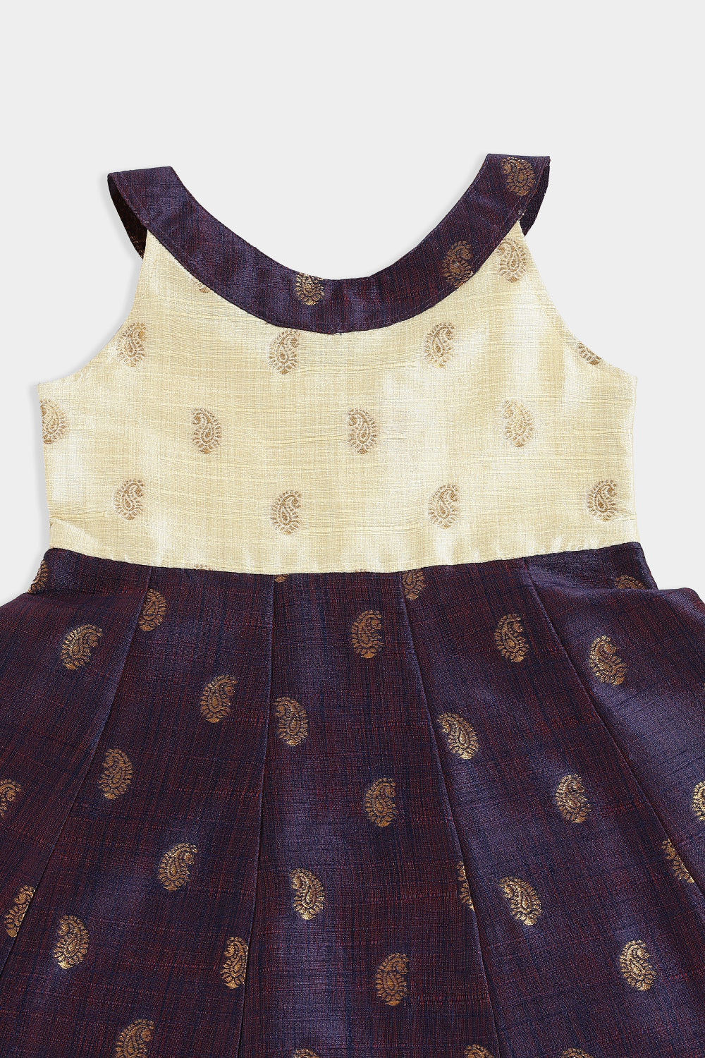 Chittythalli Girls Cotton Blend Frock – A-Line Halter Neck Ethnic Dress with Paisley Print | Traditional Wear for Toddlers - FR49