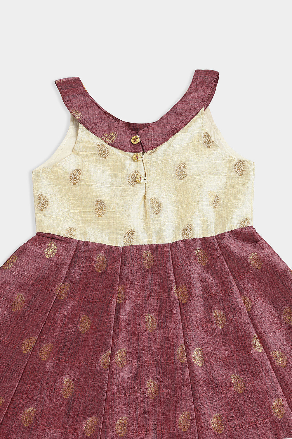 Chittythalli Girls Cotton Blend Frock – A-Line Halter Neck Ethnic Dress with Paisley Print | Traditional Wear for Toddlers - FR49