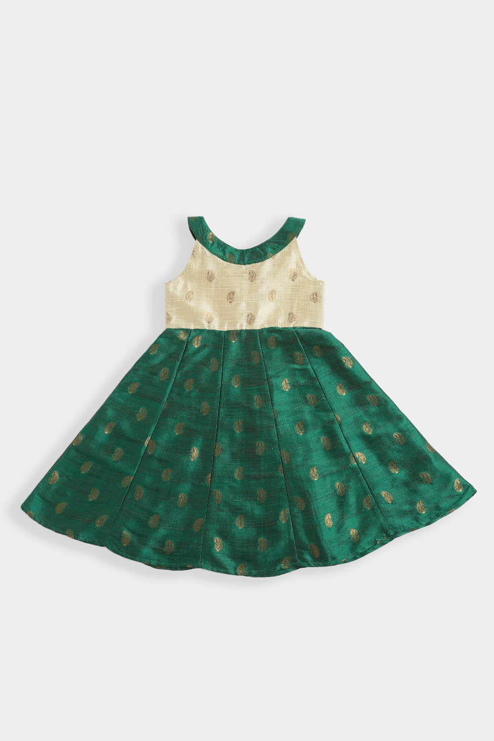 Chittythalli Girls Cotton Blend Frock – A-Line Halter Neck Ethnic Dress with Paisley Print | Traditional Wear for Toddlers - FR49