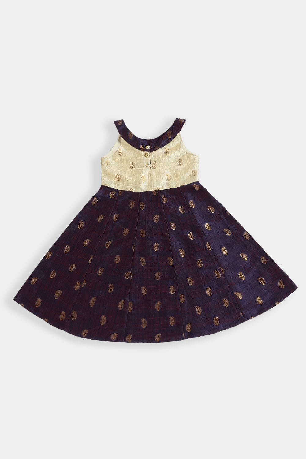 Chittythalli Girls Cotton Blend Frock – A-Line Halter Neck Ethnic Dress with Paisley Print | Traditional Wear for Toddlers - FR49