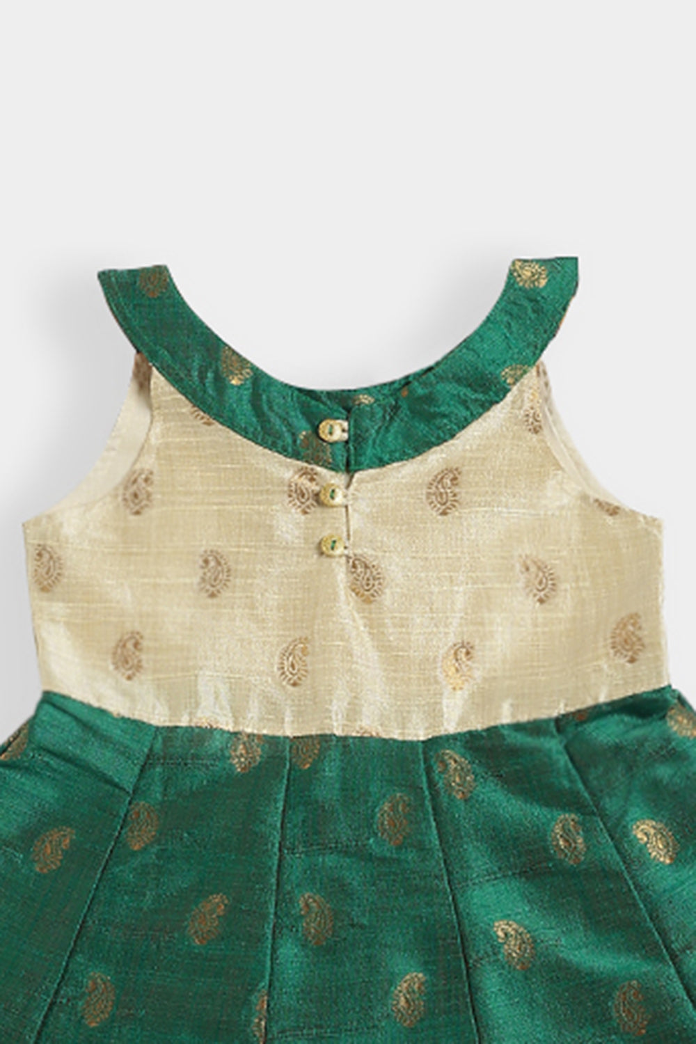 Chittythalli Girls Cotton Blend Frock – A-Line Halter Neck Ethnic Dress with Paisley Print | Traditional Wear for Toddlers - FR49